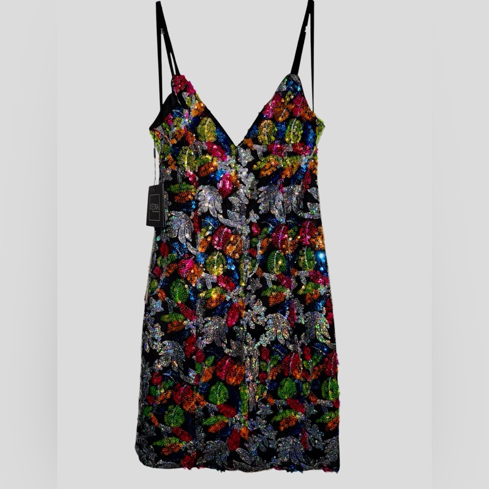 👗NWT! Mac Duggal Multicolor Floral Sequin Mini Dress - Picture 8 of 13